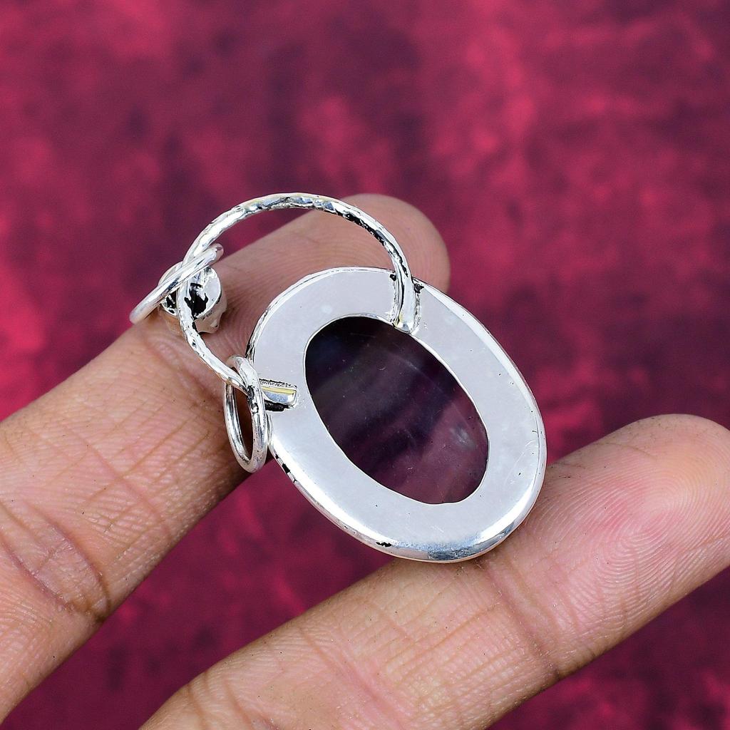 Флюорит и Аметист Кулон из Натуральных Камней Ручной Работы, Кулон из Стерлингового Серебра 925 пробы, Антикварное Ювелирное Изделие, Кулон на День Благодарения