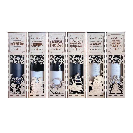 1/3 шт. Рождественская деревянная винная коробка Легкая сборка Лазерная резка Снежинки Праздничный дизайн Подарочная коробка для вина Праздничное украшение