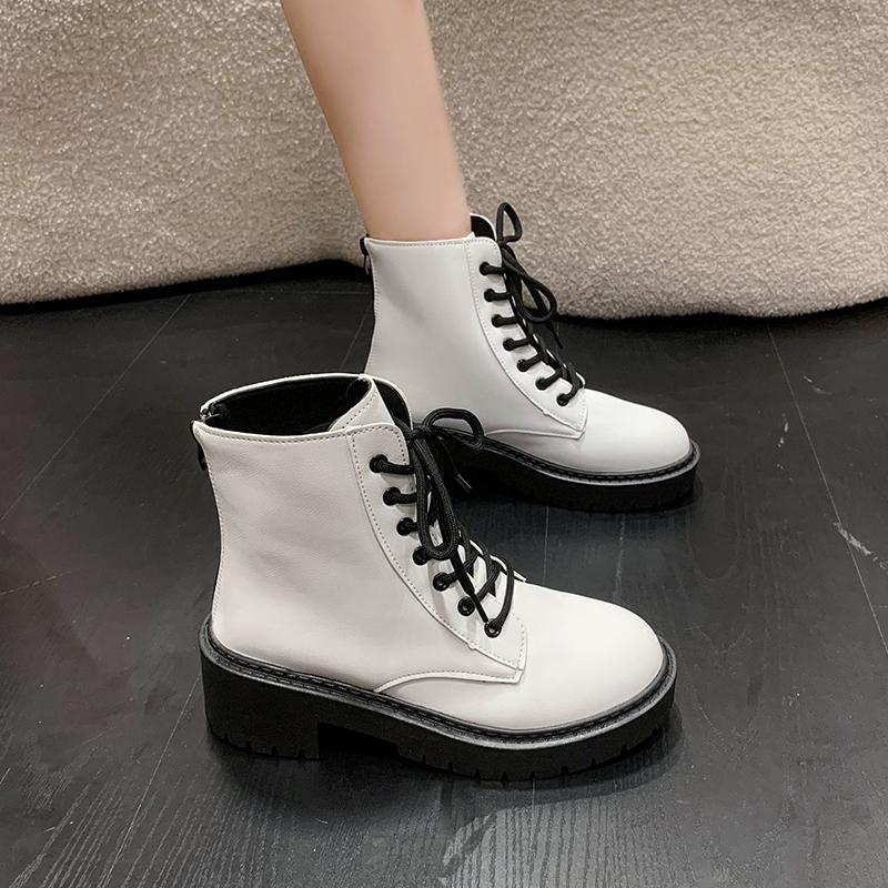 Spring and Autumn Fashion Women's Boots  High Quality Spring and Autumn Medium Heel Round Toe Short Lace Up Women's Boots