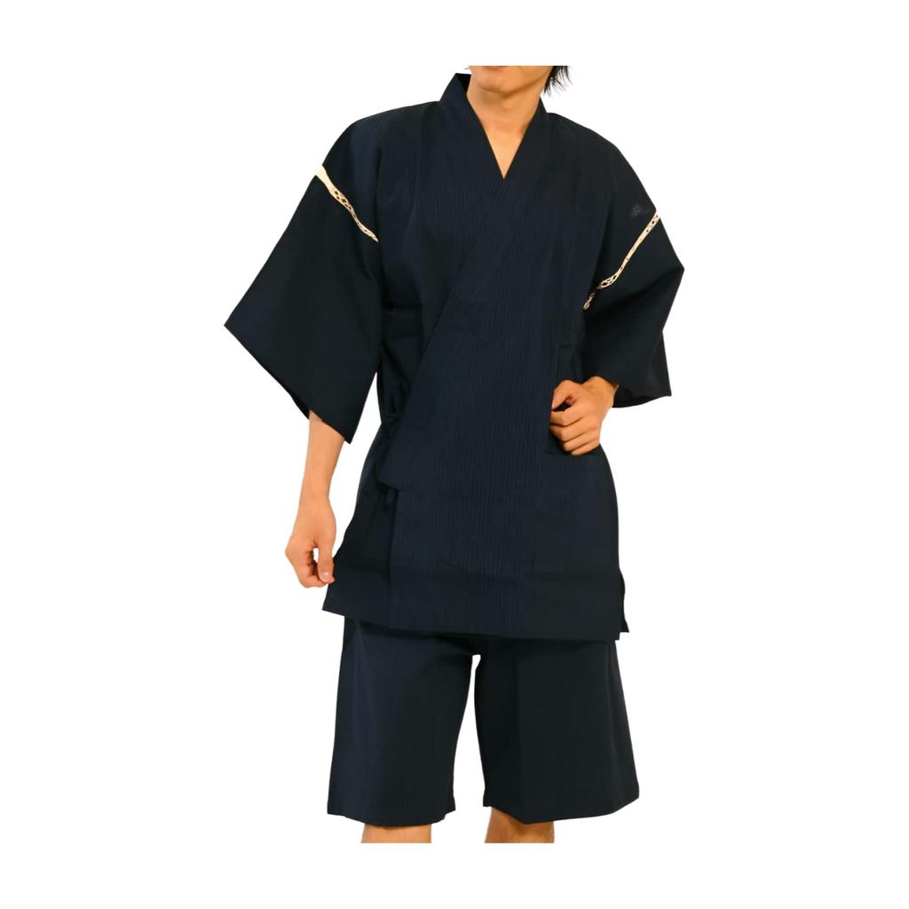 Эдотэн Джинбей Прохладное Лето Оригинальный Японский Дизайн Бог Ветра и Бог Грома Размер 5XL Мужской Шиджира-тканый (Джинбэй), Носить, 100% хлопок, окрашено вытравным способом,