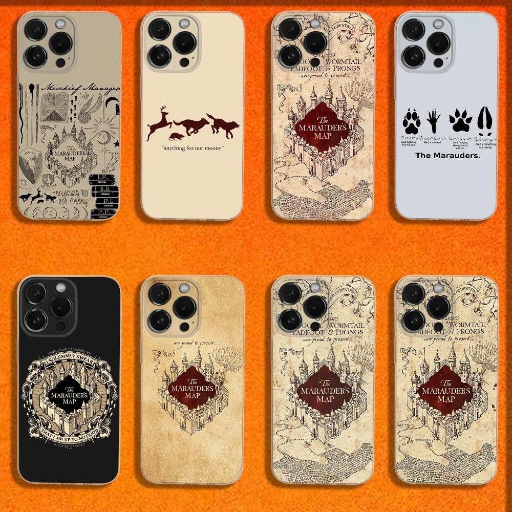 Чехол для телефона «Карта Мародеров» для iPhone 16,15,14,13,12,11 Plus,Pro,Max,XR,XS,X,Plus,SE,Mini Прозрачный Мягкий Чехол