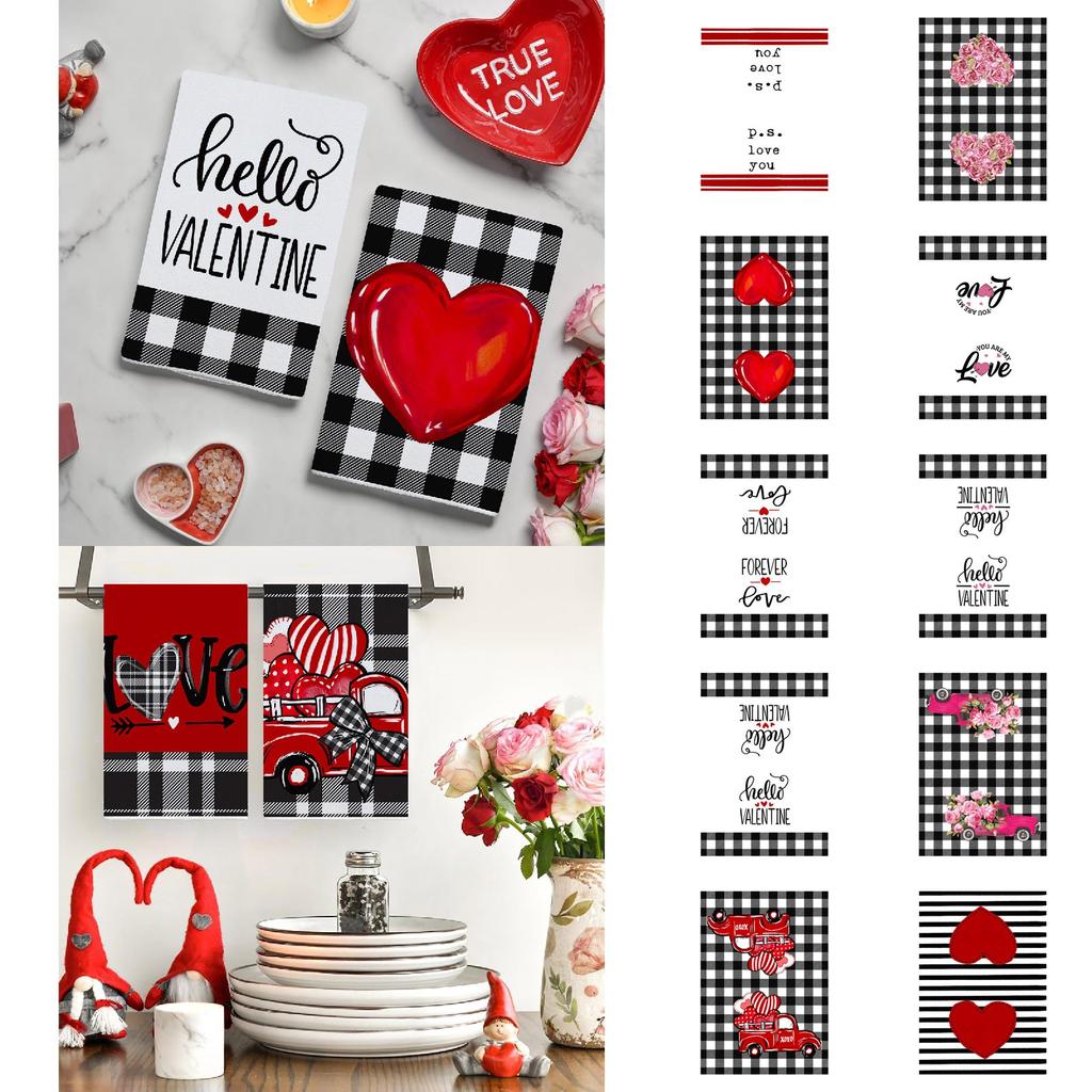 Soft Towel,Valentines Day Love Print Kitchen Dish Towels Absorbent Quick Drying Cleaning Dishcloth