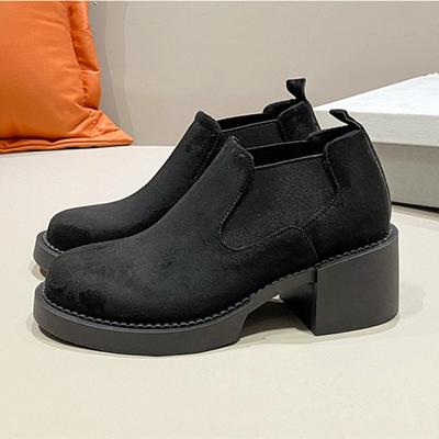 Модные женские ботинки челси из искусственной замши 2024 года, новые весенние ботинки на толстом каблуке, женские бархатные нескользящие современные ботинки с толстой подошвой