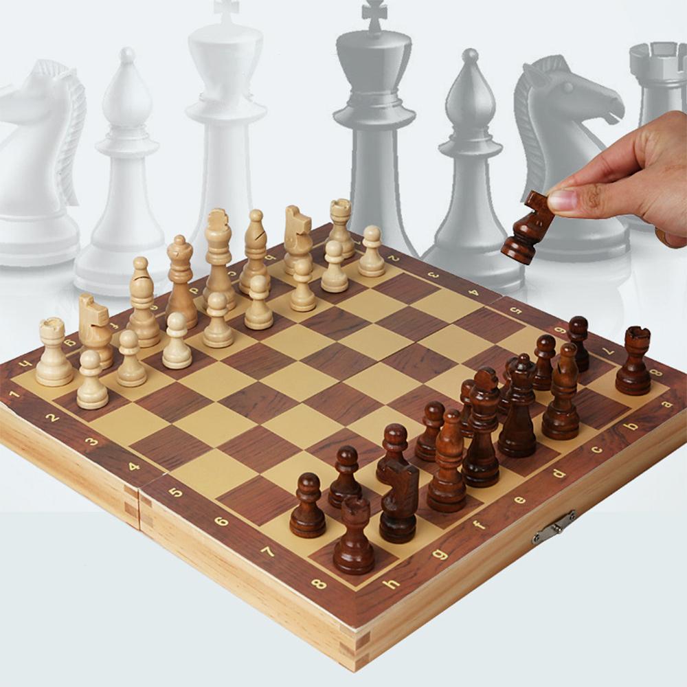 Magnetic Wooden Folding Chess Set with Felted Game Board Interior Folding Chessboard Travel