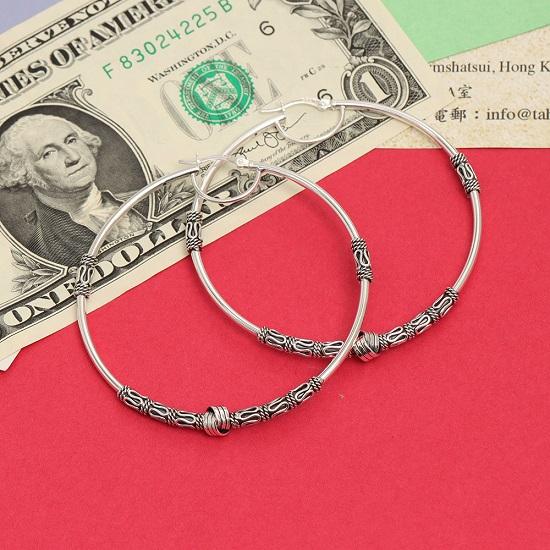 LeCalla Ювелирные изделия из настоящего стерлингового серебра БОЛЬШИЕ окисленные балийские круглые серьги-кольца с застежкой-топом для женщин 60 мм