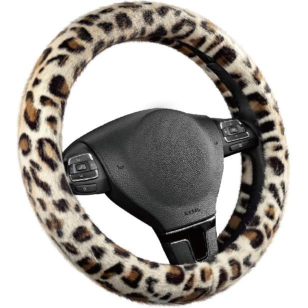 Road Comforts Leopard Plush Steering Wheel Cover For Winter, Made With Flurry Microfiber, Universal Fit 14 1/2 To 15 Inches, Soft Fuzzy Warm For