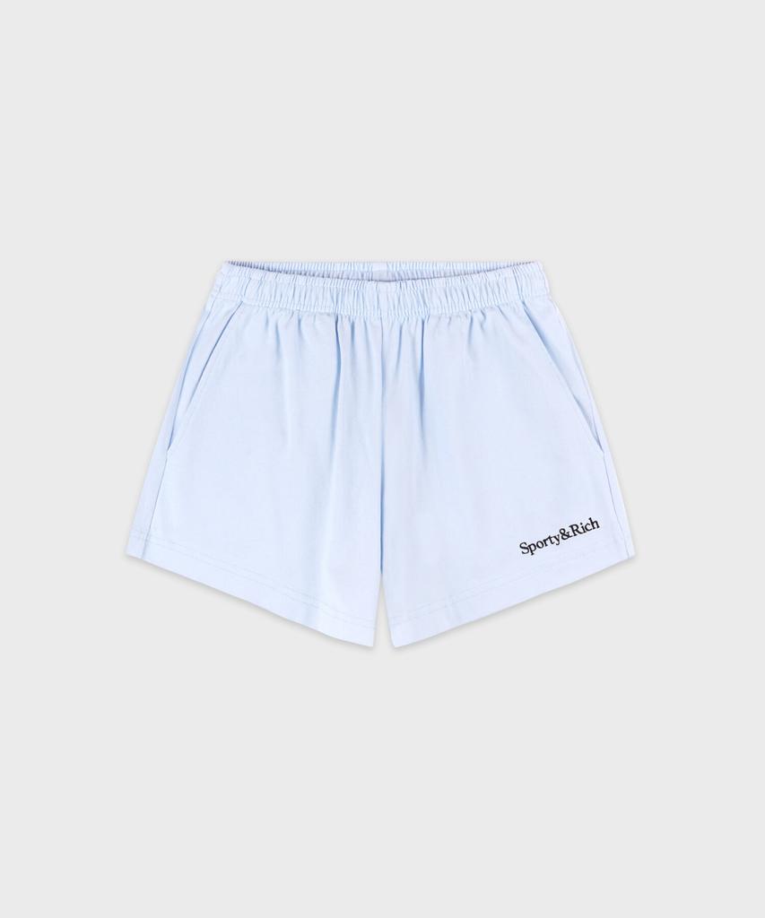 SPORTY&RICH Serif Logo Embroidered Disco Shorts - Ciel R265Aw7010