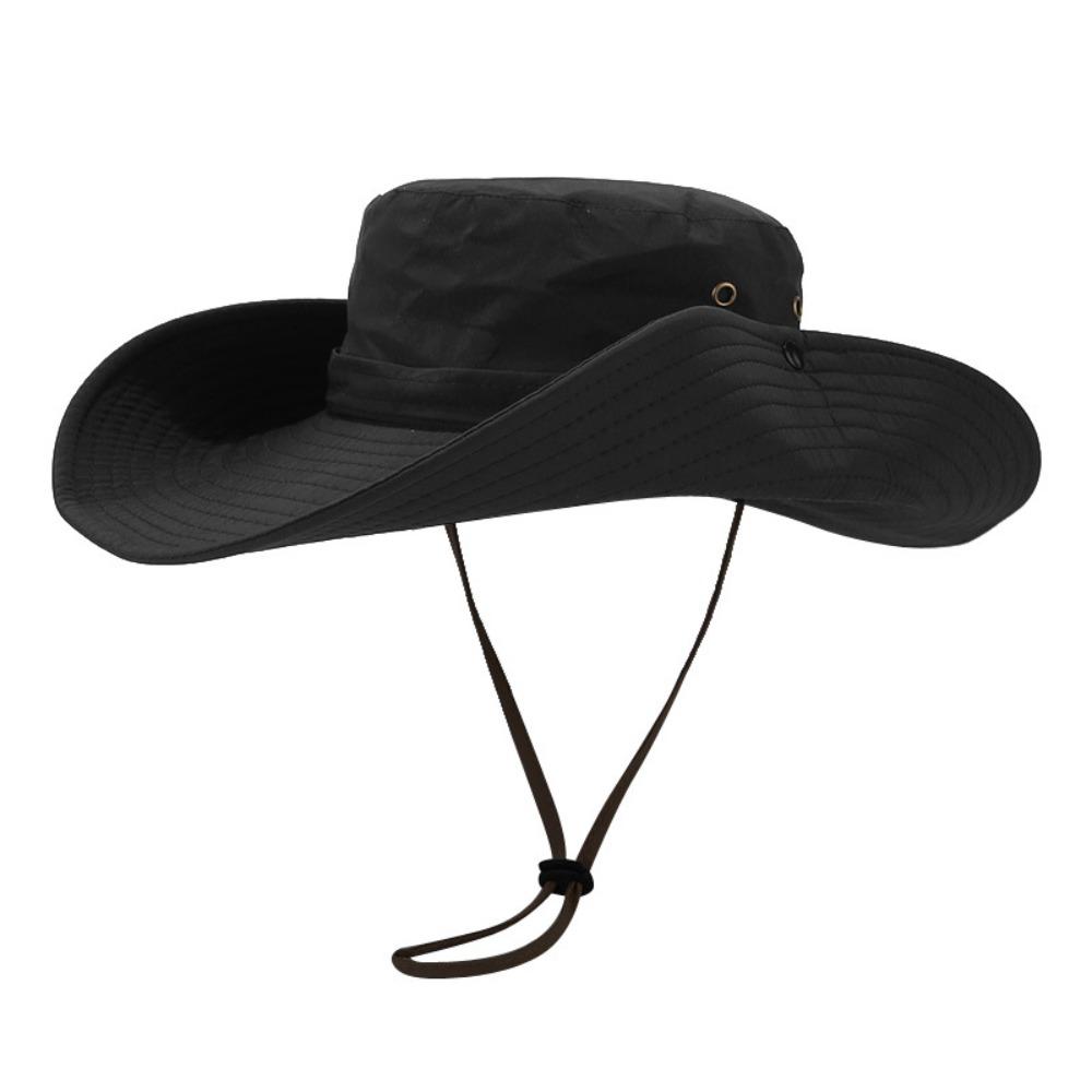Big Brim Drawstring Sun Hat UV Protection Men Bucket Cap Fashion Hiking Fisherman Hat Camping