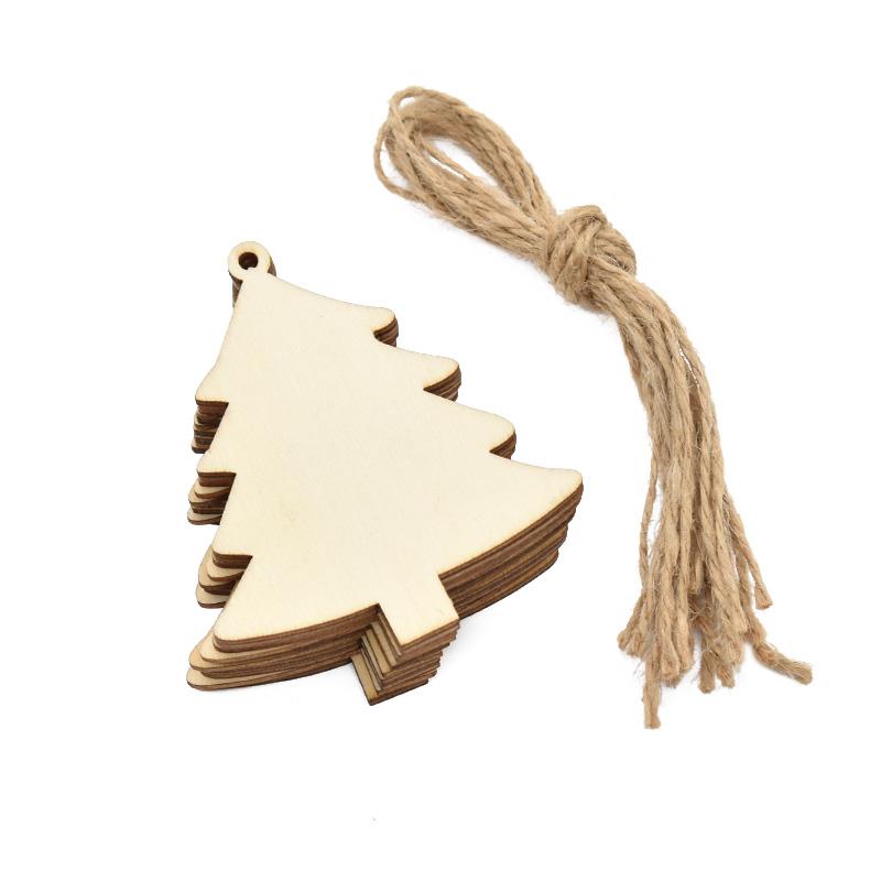 10Pcs Christmas Wooden Round Baubles Tags Christmas Tree Hanging Balls Decoration Kids DIY Craft Ornaments Navidad New Year 2024