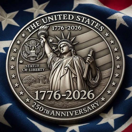 US 250th Anniversary Souvenir Coin Double-Sided Carved United States History Commemorative Badge Round Metal Collection Coin Patriotic Decoration