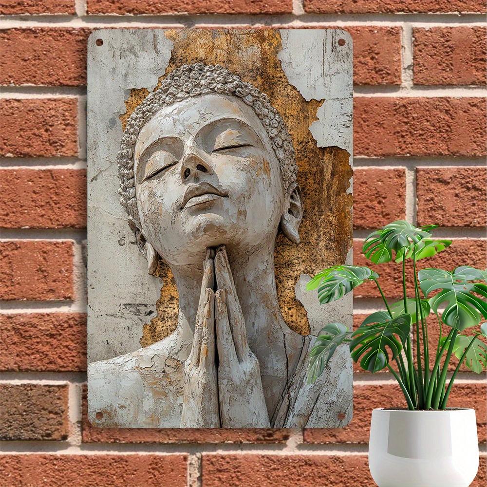 Golden Leaf Buddha Tin Sign, Aluminum Metal Wall Art Decor, Vintage Home & Bar Decor, Reusable