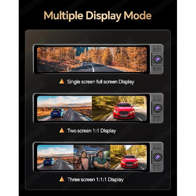 H330 11.26" Rearview Mirror 3 Cameras Front Inside Rear 4K+1080P+1080P Dash Cam Infrared Night Vision WIFI GPS Video Recorder