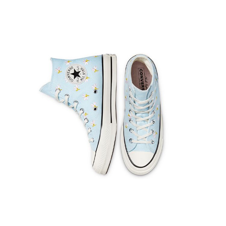 Converse Chuck 70 High Embroidered Floral Print - Женские кроссовки Chambray Blue Egret Black 570917C