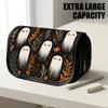 1pc Large Capacity Thickened Oxford Flip Top Pencil Case Suitable for School & Office, Double Layer Zipper Multifunctional Storage Bag with Cute Ghost