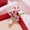 Shiny Rhinestone Pink Flower Brooch for Women Elegant Ladies Corsage Pins Party Jewelry Gift