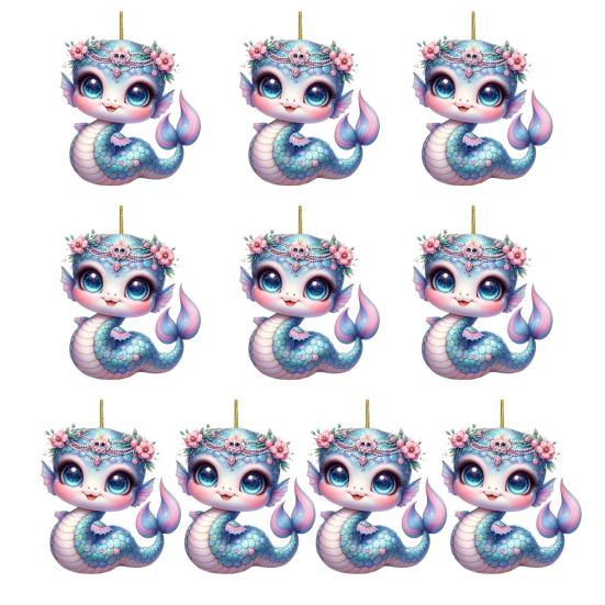 Подвеска в виде змеи-русалки, акриловое плоское украшение для автомобиля на Рождество, подвесная подвеска на елку, милый мультяшный подарок для влюбленных русалок на Рождество