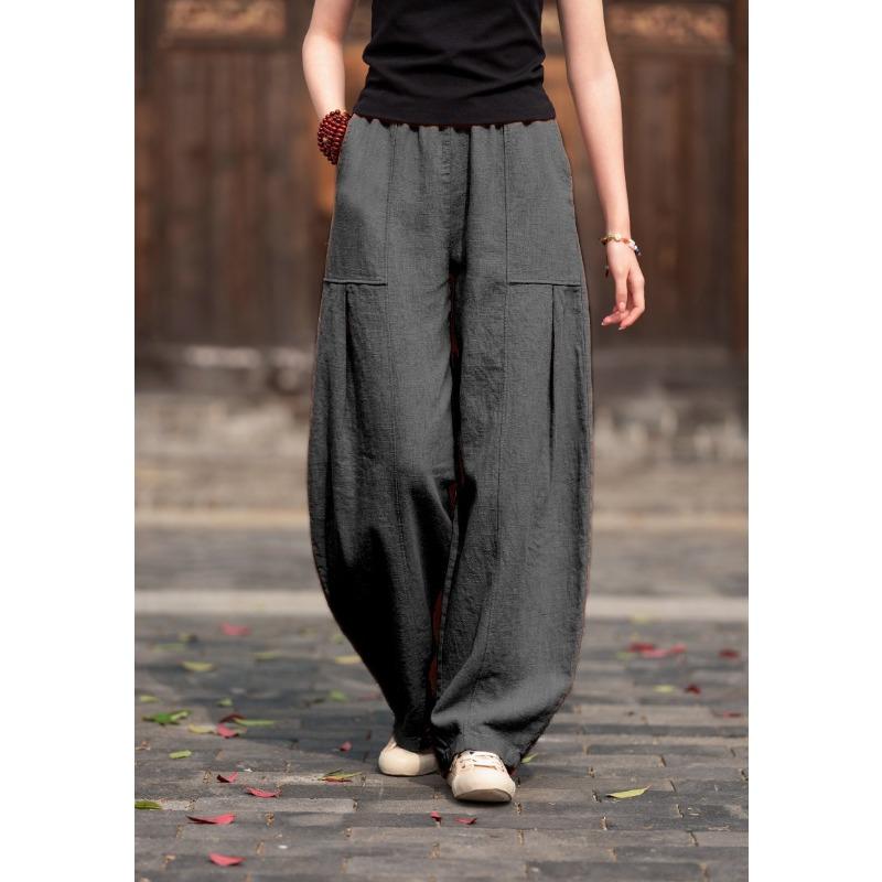 Японские свободные повседневные шаровары из хлопка и льна на весну и осень больших размеров для женщин