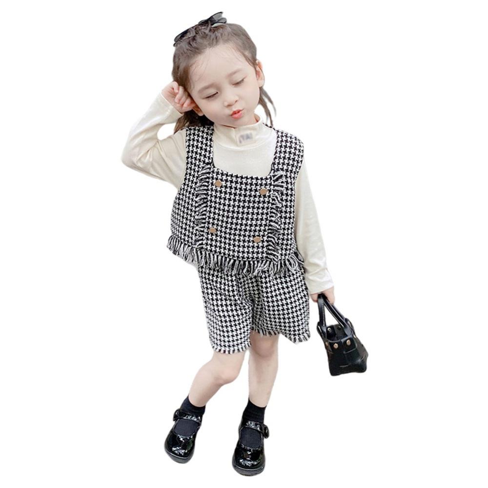 Детские костюмы для девочек, клетчатый жилет, топы с шортами, осенне-зимний повседневный костюм, школьная форма, детская одежда