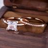 Luxury Rose Gold Rings Set for Women Thin Princess Cut Cubic Zirconia Fashion Wedding Jewelry Size 6-10