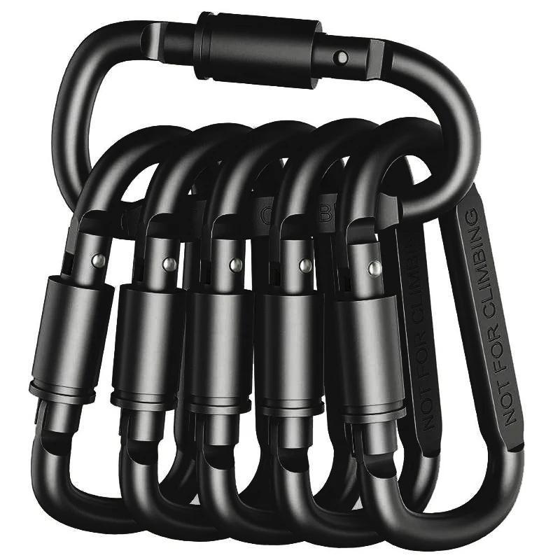 Carabiner Set for Key Camping Survival EDC Outdoor Keychain Clip Alloy Aluminum Tactical Caribiner Hook Karabiners Black 6Pcs