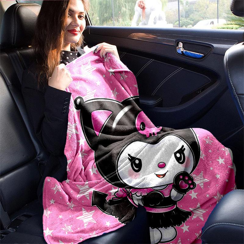 1pc Pink Kuromi Cartoon Blanket, Cute Animal Design for Room Decor, Soft Throw Blanket Perfect as Birthday Gift, Living Room, Travel, Camping, Car Bla