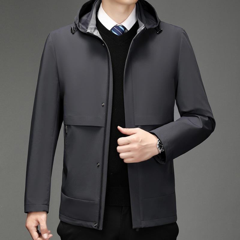 Мужская куртка из тутового шелка, весенне-осенний новый стиль, со съемным капюшоном, деловая, повседневная, свободная, немнущаяся, тонкий топ