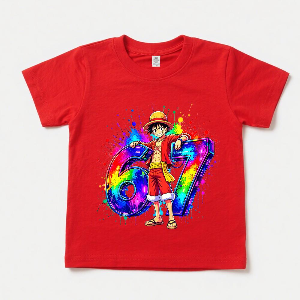 One Piece Luffy 67 Print Kids Casual Cotton T Shirt Boys Girls Soft Breathable Summer Top