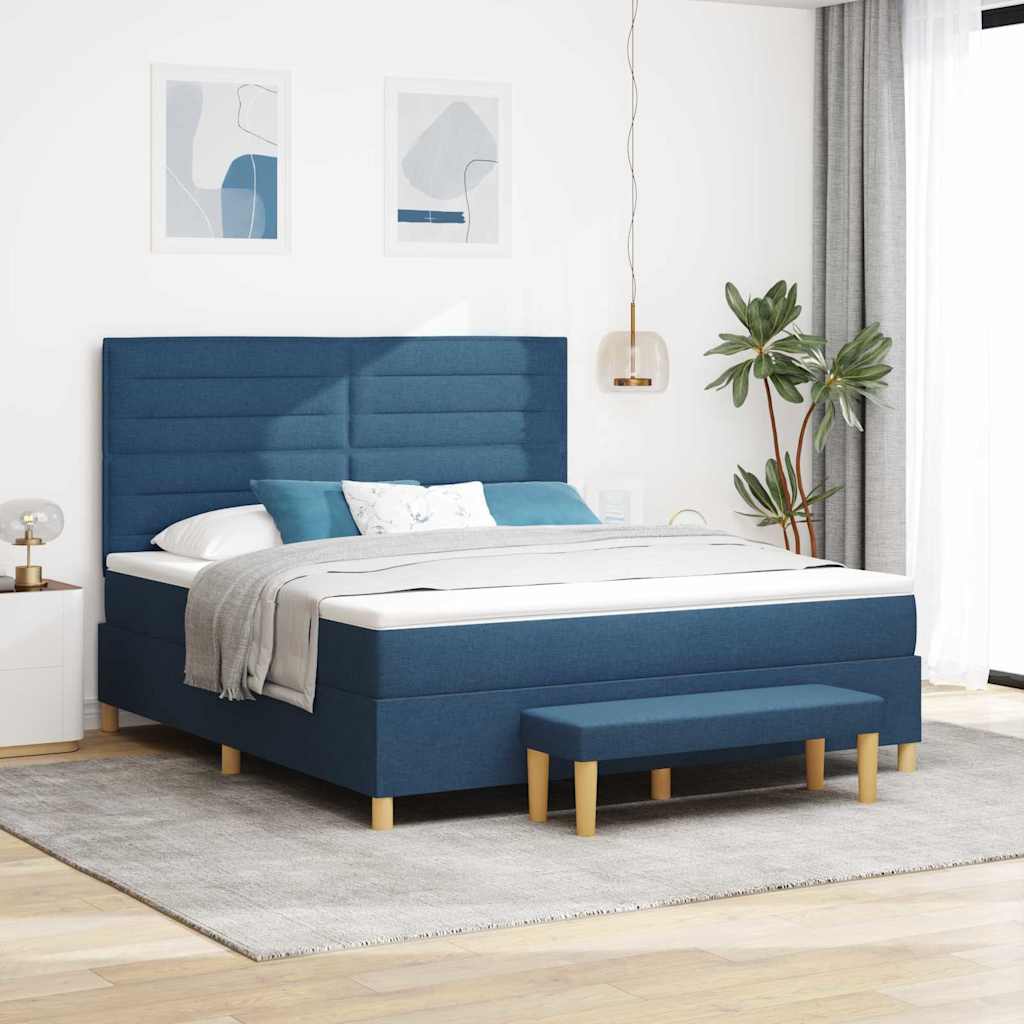 Box Spring Bed with Headboard Blue 200 x 180 cm Fabric