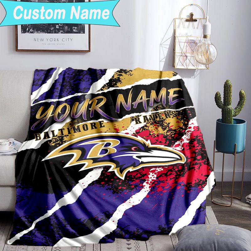 Custom Name Blanket Ravens Team Spirit Blanket Bedding Blanket for Travel, Camping, Living Rooms, Offices, Sofas, Fan Christmas gift