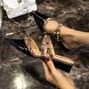 2025 Spring and Summer New Popular Small Fragrant Wind Rivet High Heels Women's Fashion Pointed Thick Heel Cool Slippers