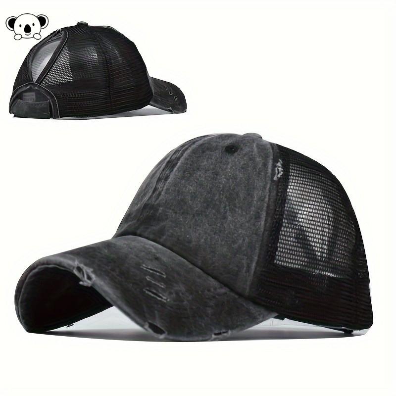 Ripped Distressed Vintage Ponytail Mesh Baseball Cap Women Men Sun Protection Wide Brim Adjustable Hat