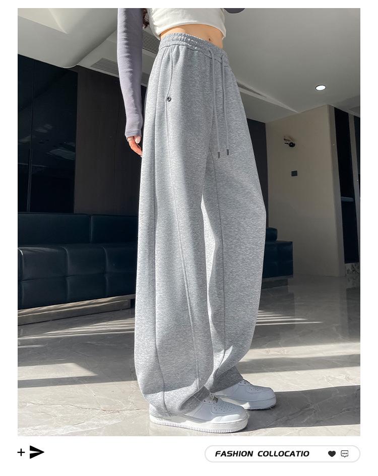 Женские серые спортивные брюки с высокой посадкой, маленького размера, с широкими штанинами - стиль весна 2025