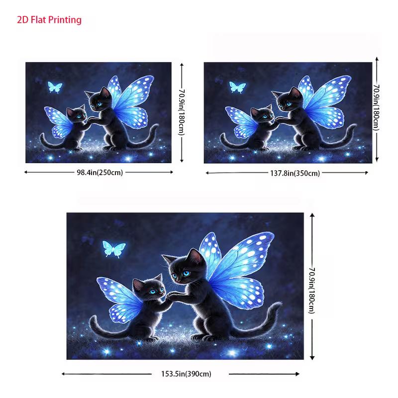2D Magical Fairy Cats Backdrop Glowing Black Kittens with Wings and Fireflies Party Photo Background