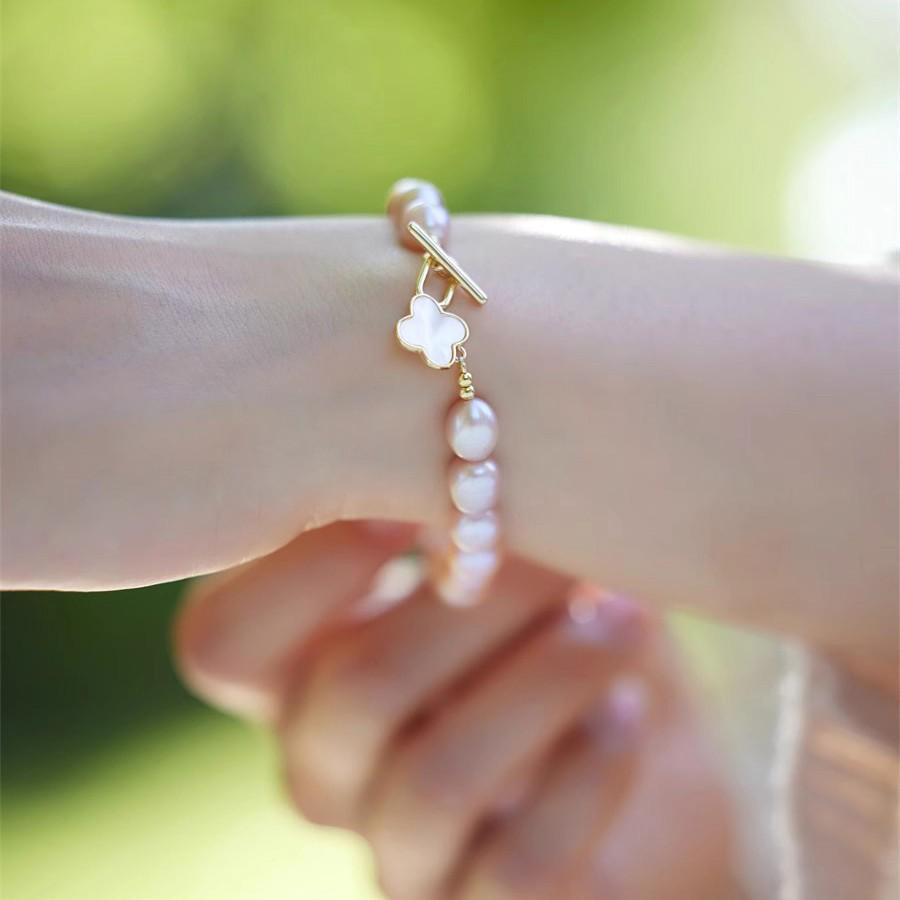 Модный браслет из натурального жемчуга 2025 года для женщин – Фиолетовый бисер на прочном эластичном шнуре