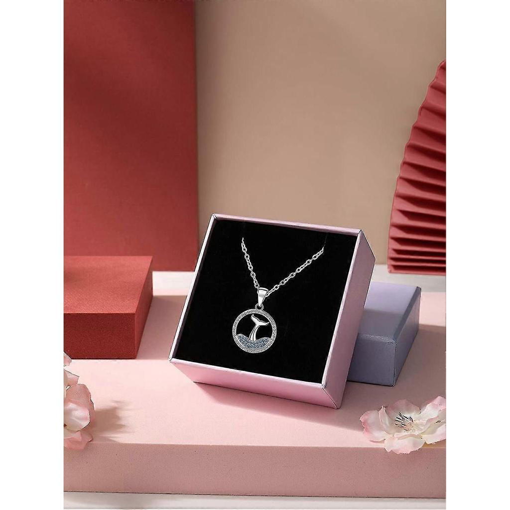 Mermaid Tail Necklace For Teenage Girls, 925 Sterling Silver Necklace With White Blue Cubic Zirconia Pendant For Mermaid Gift Girls