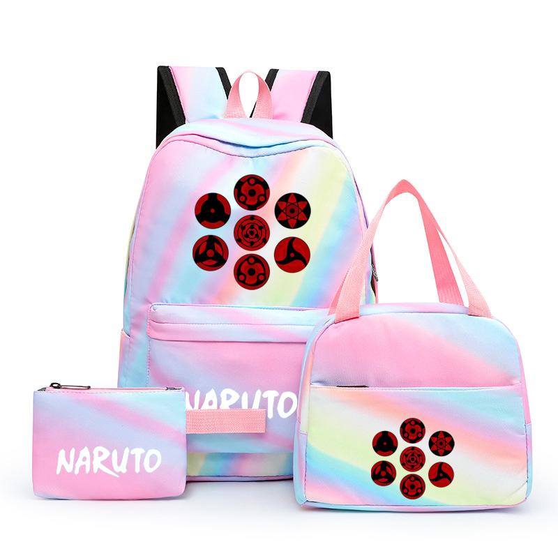 3 шт., школьный рюкзак в стиле аниме для девочек Y2K с сумками для обеда, школьный рюкзак, комплект холщовых сумок, детская сумка-ручка