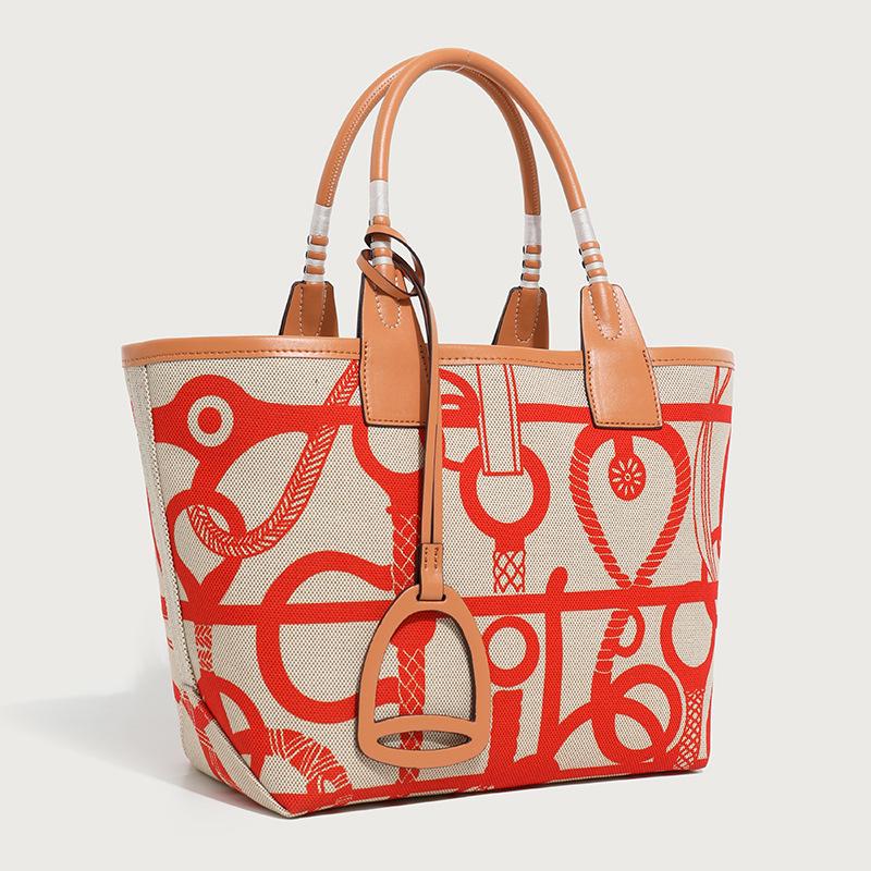 2024 Autumn/Winter All-Match Printed Canvas Tote Bag - Fashionable, Textured, Handmade Shoulder Bag for Women