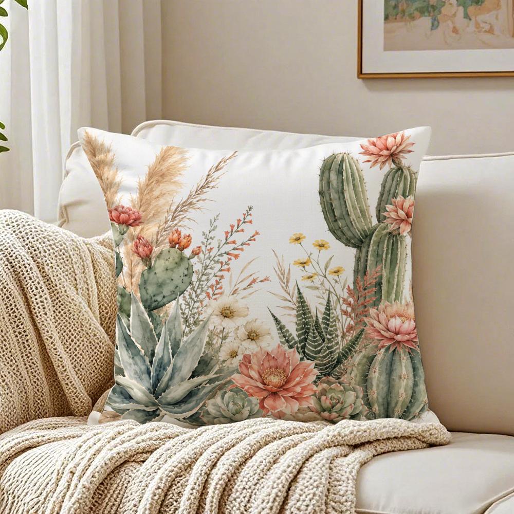 Colorful Plant Illustrations Pillow Case Organic Short Plush Cushion Covers Breathable Washable WrinkleResistant