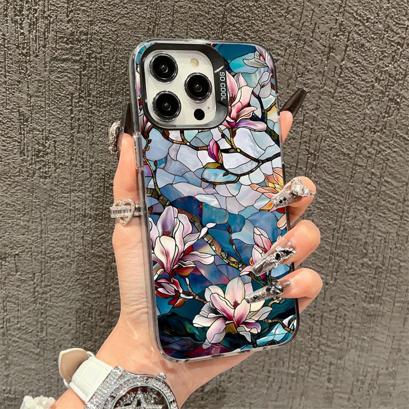 Лазерный чехол для телефона для iPhone 15 16 14 Pro Max Чехлы 11 12 13 17 Pro 17 16 E 14 Plus Роскошный Цветочный Лотос Ударопрочные Чехлы
