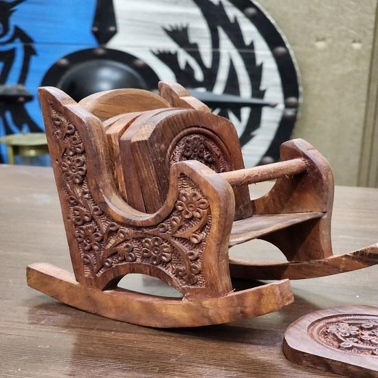 Wood Tea Coaster with Chair Design  Elevate Your Tea Time 19.05 Cm