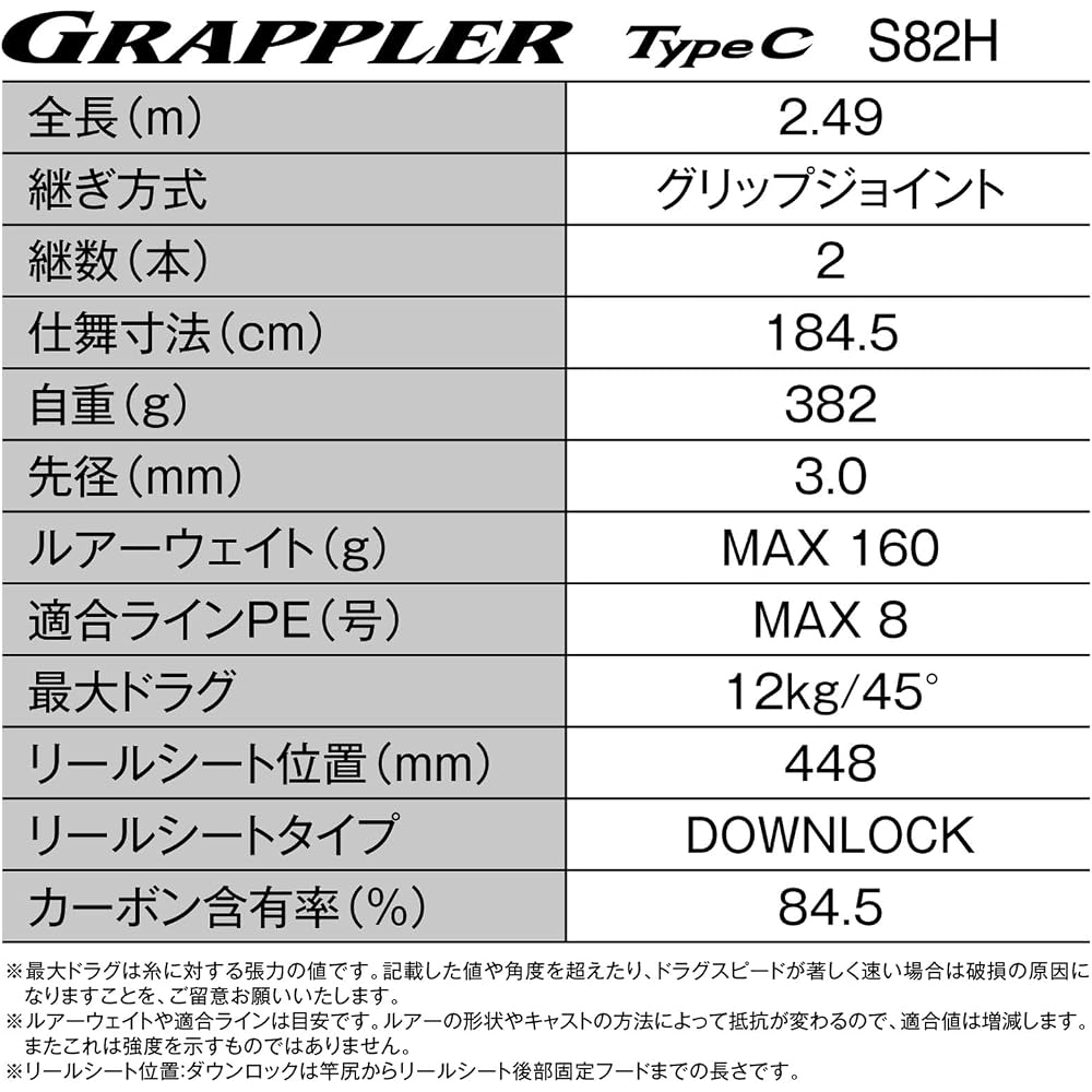 Shimano Grappler Type C Offshore Fishing Rod 25 S82H 2-Piece 8ft 2in 20-50lb Test