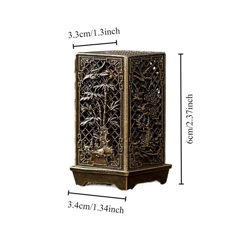 Square Vertical Incense Burner Small Alloy Incense Holder Indoor Aromatherapy Home Ornament Chinese Incense Burners