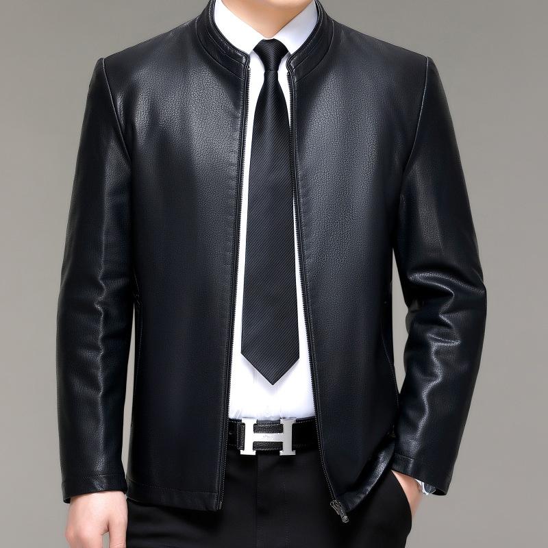 Весна и осень Новые мужские куртки из натуральной кожи из овчины Деловые повседневные мужские куртки со стоячим воротником и бархатной кожей для мужчин среднего возраста
