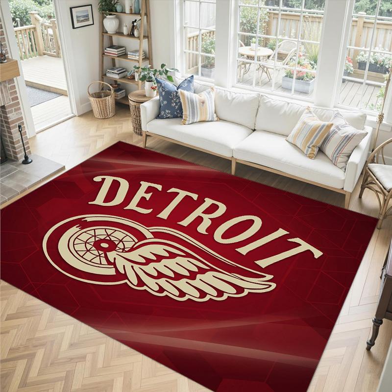 Detroit Red Wings Design Crystal Velvet Carpet Cozy Non?Slip Printed Rug For Bedroom Living Room Entrance