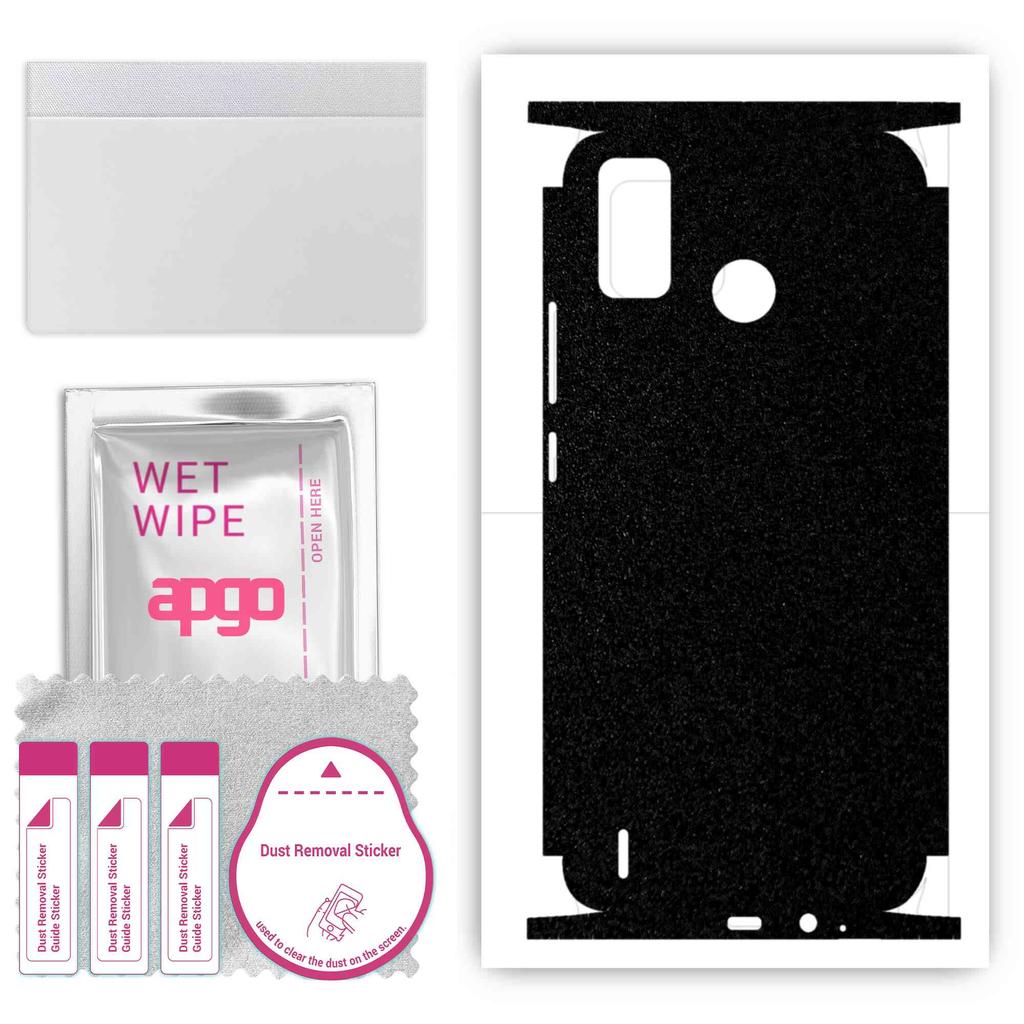 apgo Protective Skin Sticker for the Back+sides Compatible with Tecno Spark 6 Go, Full Wrap Film, Foil, Vinyl - Pattern Matte Black