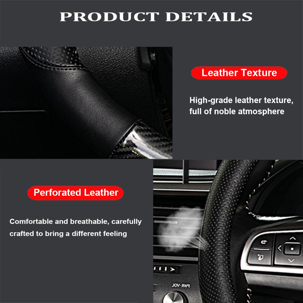 Carbon Fiber Black Leather Car Steering Wheel Cover Breathable Non-slip Universal 38cm for Kia Ceed Sportage Picanto Cerato Rio