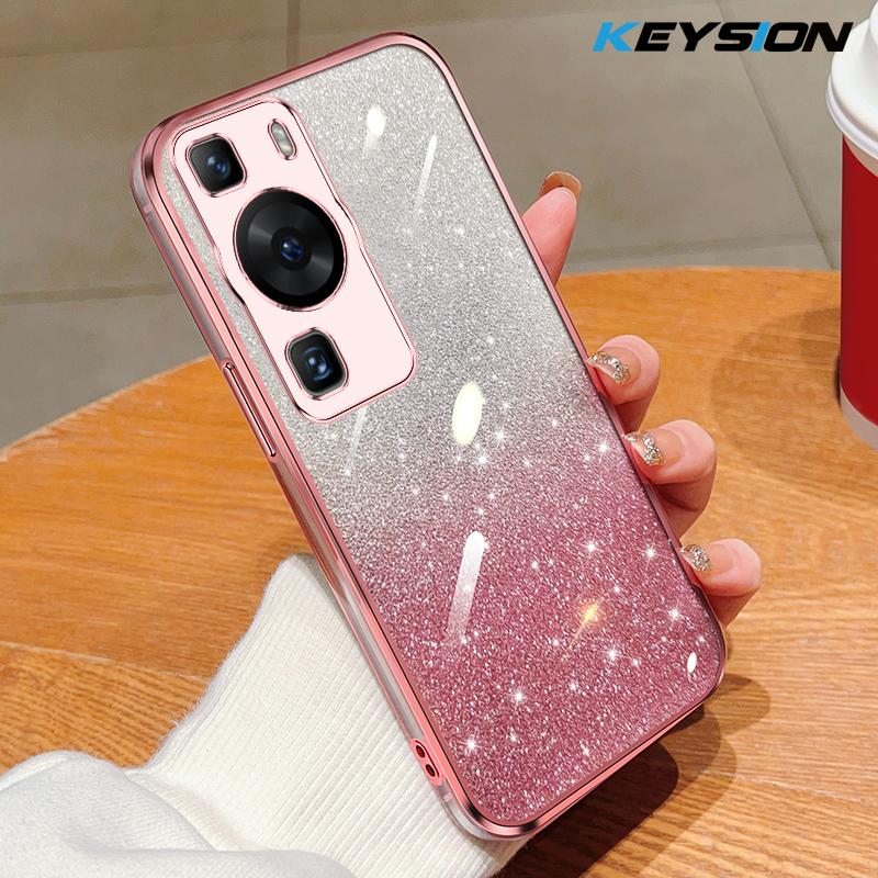 KEYSION Роскошный блестящий чехол с покрытием для Huawei P60 Pro, прозрачный мягкий ТПУ, ударопрочная задняя крышка для Huawei P60 Pro
