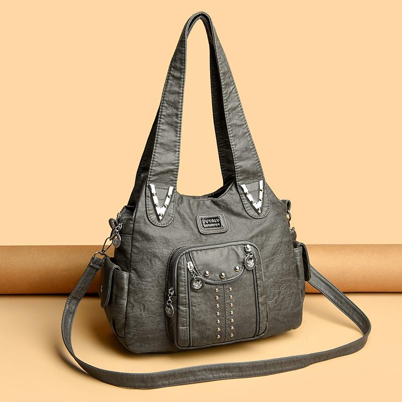 Мягкая кожаная сумка женская 2024 новая модная универсальная сумка через плечо из потертой кожи для женщин среднего возраста повседневная сумка для мам