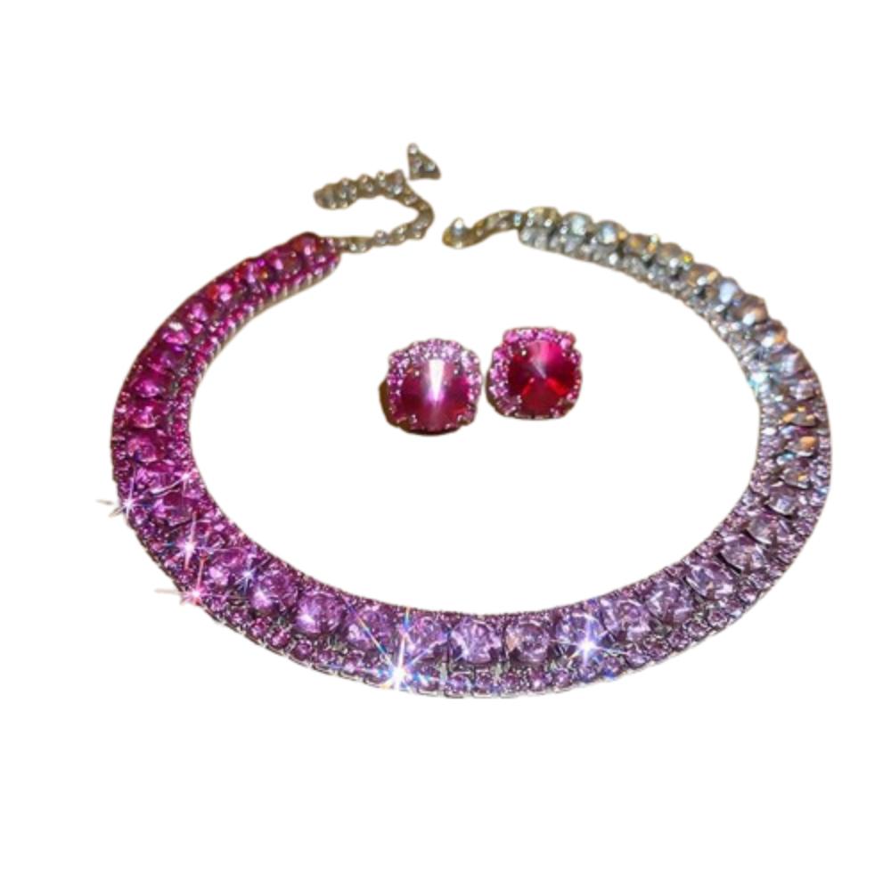 Retro Necklace Earrings Set Handmade Rhinestone Choker Necklace Crystal Necklace Anniversary