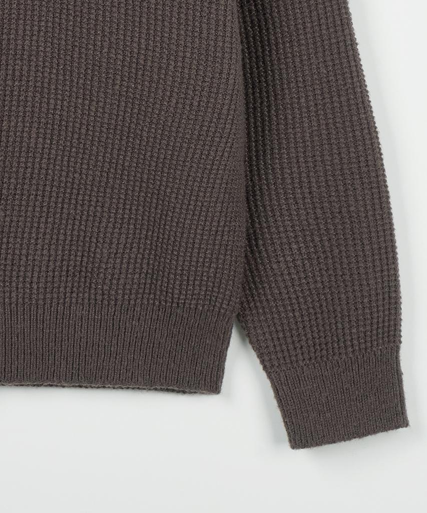 NODU Waffle Henley Neck Knit [Brown]